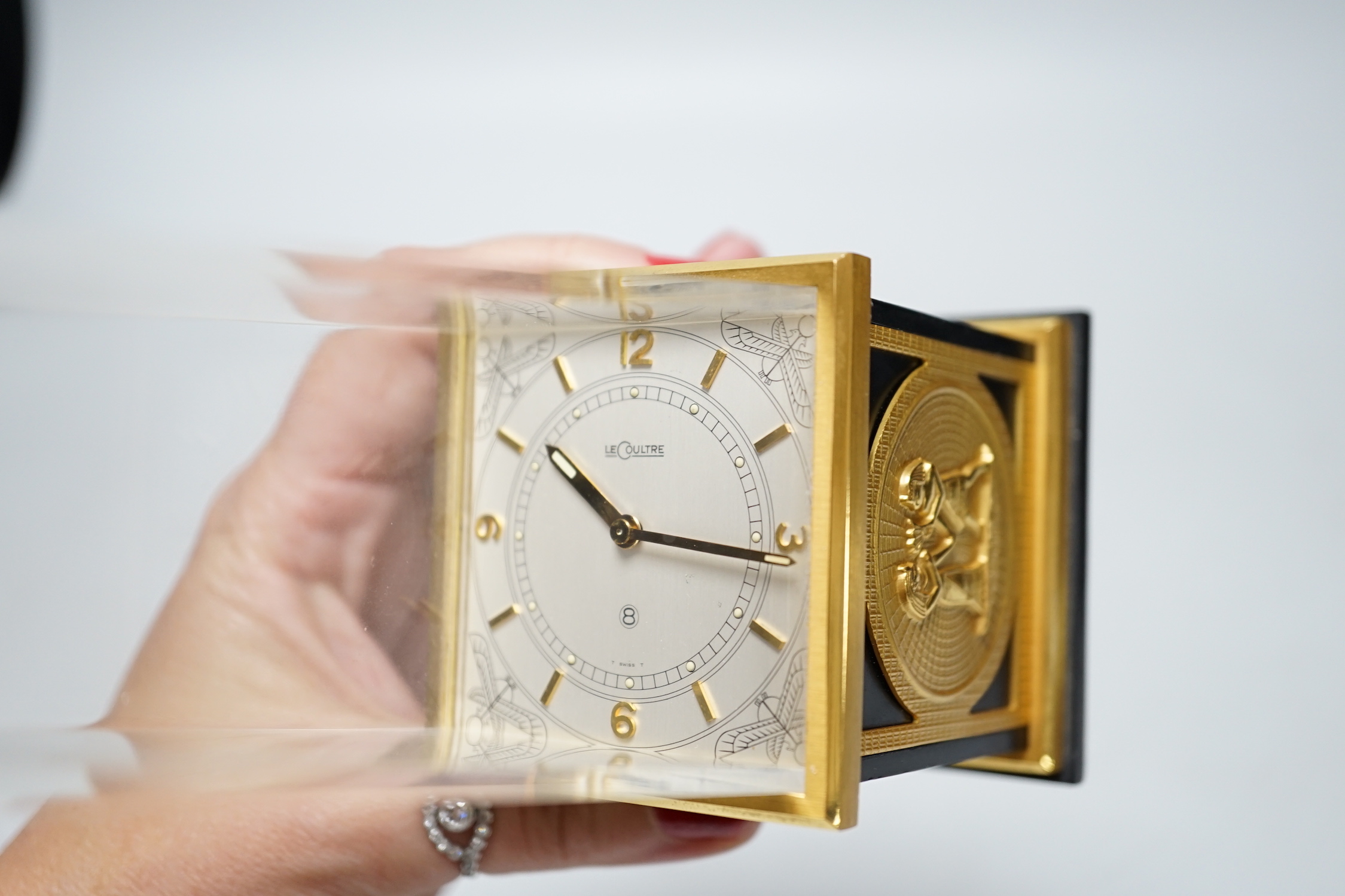 A Le Coultre 8 day ‘obelisk’ clock, 24cm